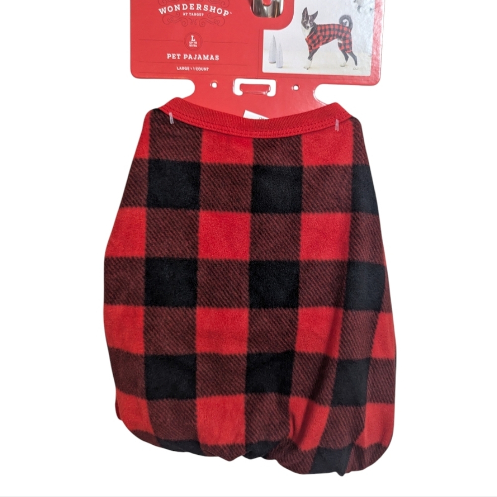 Wondershop Pet dog Pajamas L red black plaid soft p-004